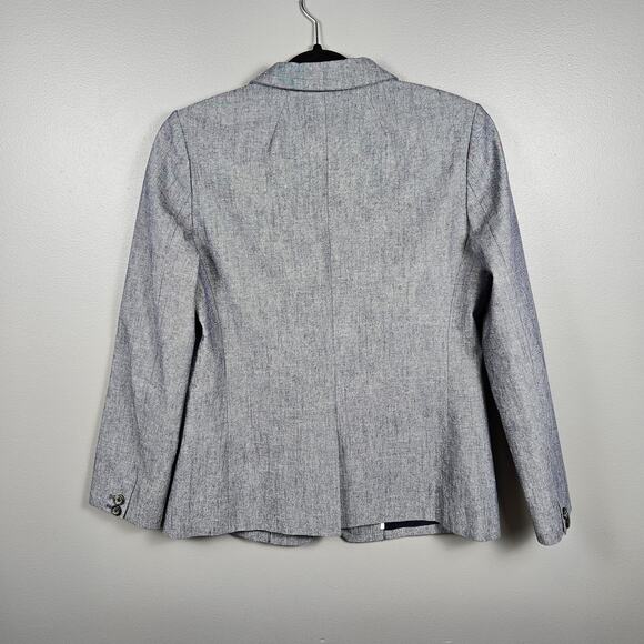 J.Crew Chambray Cotton Tailored One Button Blazer Jacket Blue Womens Size 6 - Picture 2 of 10